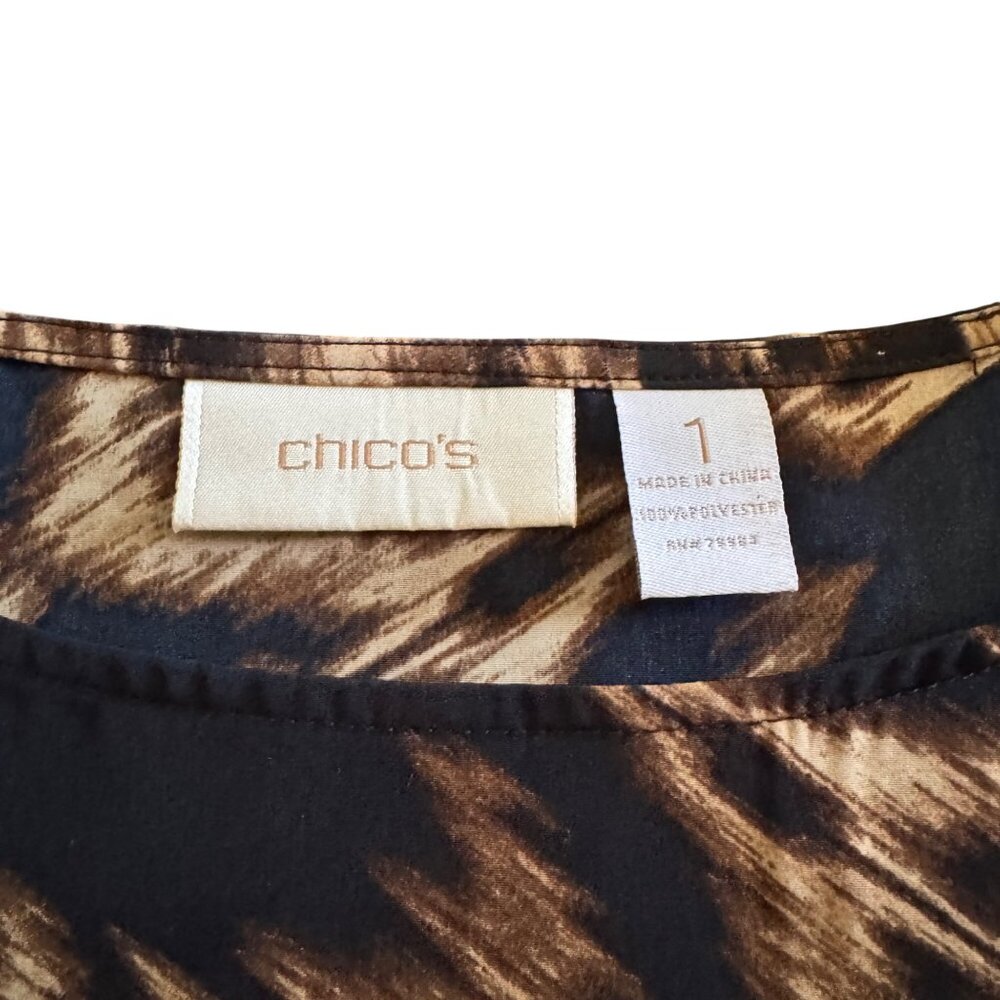 Chico's Women's Brown Abstract Print Black SS Blouse Top, Size 1 (US M) - Picture 4 of 6
